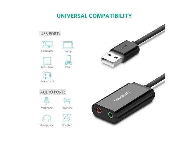 Alt view image 2 of 7 - USB External sound card USB To 3.5mm Jack Femal Earphone Mic headset Adapter 2 Hole Audio Card For Speaker Laptop PS4 PC, Black eokCXOY