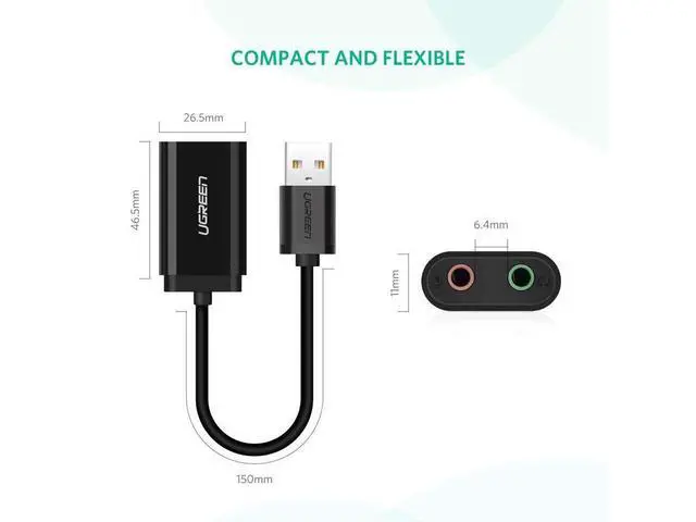 Alt view image 4 of 7 - USB External sound card USB To 3.5mm Jack Femal Earphone Mic headset Adapter 2 Hole Audio Card For Speaker Laptop PS4 PC, Black eokCXOY