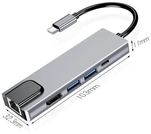 Alt view image 7 of 7 - 4K USB C Hub to Gigabit Ethernet Rj45 Lan 5 in 1 USB Type C Hub Hdmi Adapter for Mac book Pro Thunderbolt 3 USB-C Charger PD eokCXOY