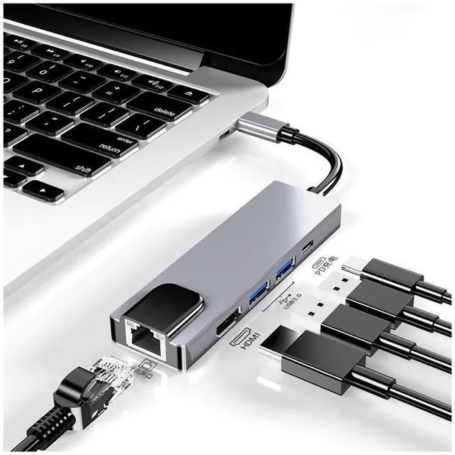 Main image of 4K USB C Hub to Gigabit Ethernet Rj45 Lan 5 in 1 USB Type C Hub Hdmi Adapter for Mac book Pro Thunderbolt 3 USB-C Charger PD eokCXOY