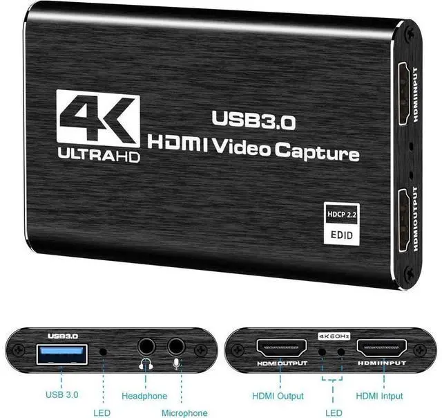 Alt view image 2 of 7 - 4K 60hz Loop HDMI Capture Card Placa de Video Recording Plate Live Streaming USB 2.0 3.0 1080p 60FPS Grabber with Micr & HDMI Loop-Out, for PS4 Game DVD Camera (OZC3) eokCXOY