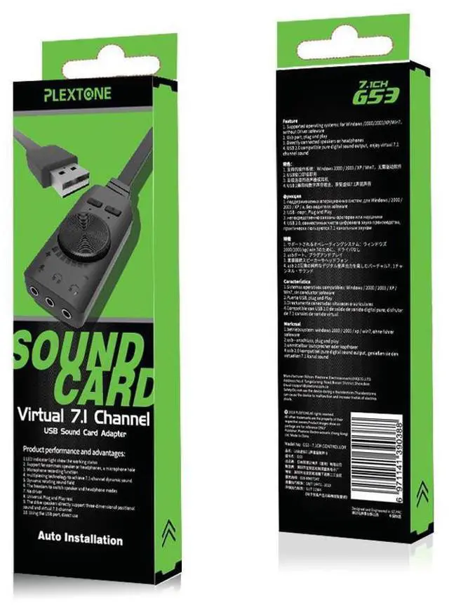 Alt view image 7 of 7 - Virtual 7.1 Channel Sound Card GS3 Black Converter Adapter External USB Audio 3.5mm Headset Stereo For PC Notebook Desktop eokCXOY