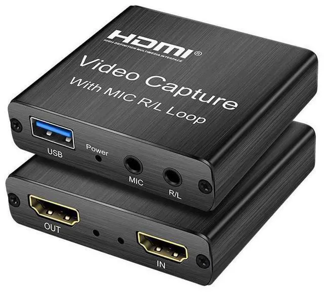 4K Video Capture Card with HDMI Loop 3.5mm R/L Stereo/MIC Output HD 1080P Broadcast Live, Game Capture Cards HDMI to USB , Record via DSLR, Camcorder, Camera, PS4, Xbox one, Wii U, Nintendo Switch