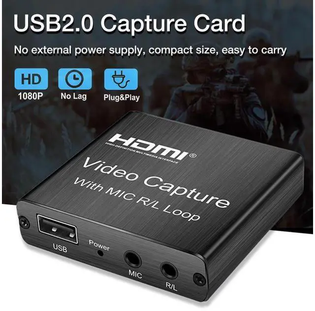 Alt view image 2 of 7 - 4K Video Capture Card with HDMI Loop 3.5mm R/L Stereo/MIC Output HD 1080P Broadcast Live, Game Capture Cards HDMI to USB , Record via DSLR, Camcorder, Camera, PS4, Xbox one, Wii U, Nintendo Switch