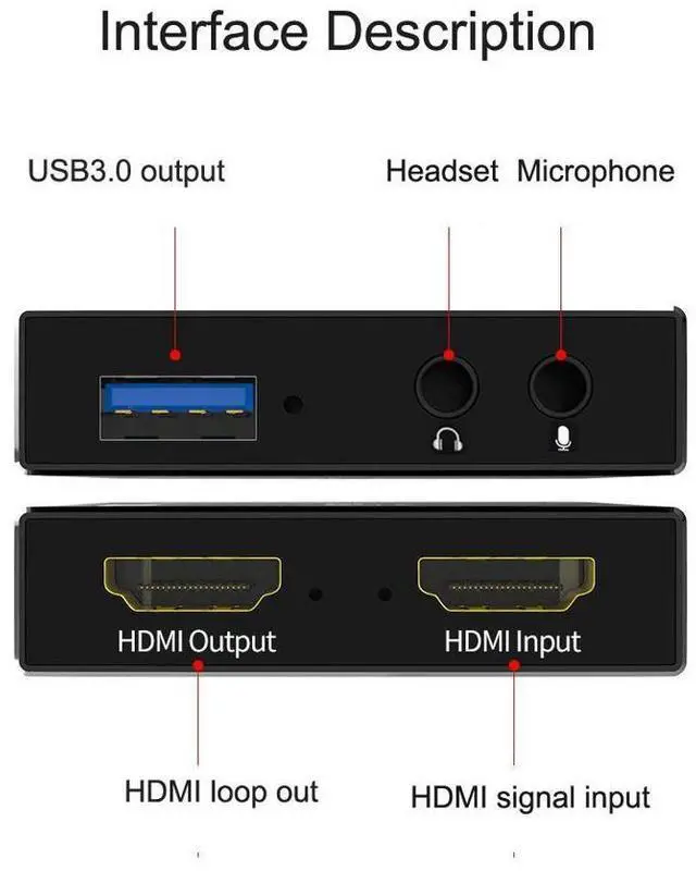 Alt view image 2 of 7 - 4K HDMI Video Capture Card USB3.0 1080p 60Hz Capture Card Screen Dongle Game Streaming Live Broadcasts Video Recording With Video HDMI Loop Out Audio Microphone Input For Linux Mac OS Windows PS4