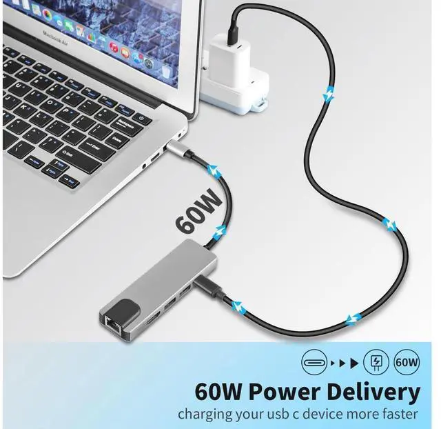 Alt view image 3 of 7 - Longwwin USB C Hub 5-in-1 with HDMI & Ethernet & Power Delivery, 2 USB 3.0 Ports, 1 USB Type C 3.0 Port, 1 HDMI 4K Port, 1 Gigabit Ethernet Port MAC Windows (DUB-M520-US) eokCXOY