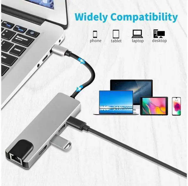 Alt view image 5 of 7 - Longwwin USB C Hub 5-in-1 with HDMI & Ethernet & Power Delivery, 2 USB 3.0 Ports, 1 USB Type C 3.0 Port, 1 HDMI 4K Port, 1 Gigabit Ethernet Port MAC Windows (DUB-M520-US) eokCXOY