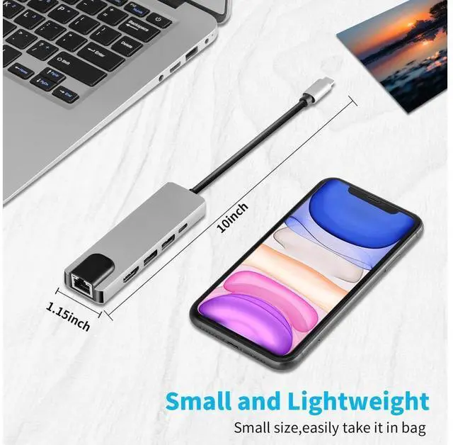 Alt view image 6 of 7 - Longwwin USB C Hub 5-in-1 with HDMI & Ethernet & Power Delivery, 2 USB 3.0 Ports, 1 USB Type C 3.0 Port, 1 HDMI 4K Port, 1 Gigabit Ethernet Port MAC Windows (DUB-M520-US) eokCXOY