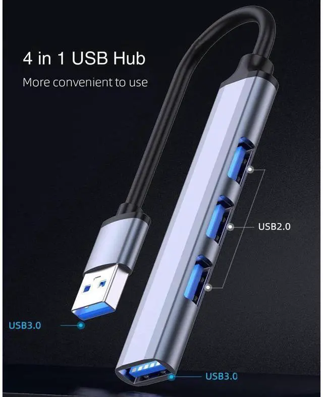 Alt view image 6 of 7 - USB Hub, 4 Port USB 3.0*1 Hub, 2.0*3 Hub Splitter for Laptop, PC, U Disk, Multiport Mini USB Adapter Expander w/Aluminum Shell, Ultra Slim 4-Pout USB Hubs Extender for Laptop, Mouse, PC eokCXOY