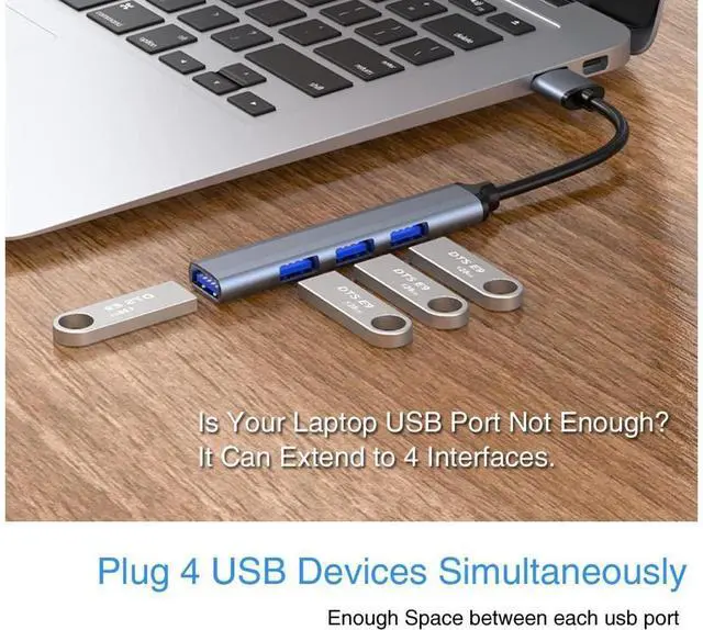 Alt view image 2 of 7 - USB Hub, 4 Port USB 3.0*1 Hub, 2.0*3 Hub Splitter for Laptop, PC, U Disk, Multiport Mini USB Adapter Expander w/Aluminum Shell, Ultra Slim 4-Pout USB Hubs Extender for Laptop, Mouse, PC eokCXOY