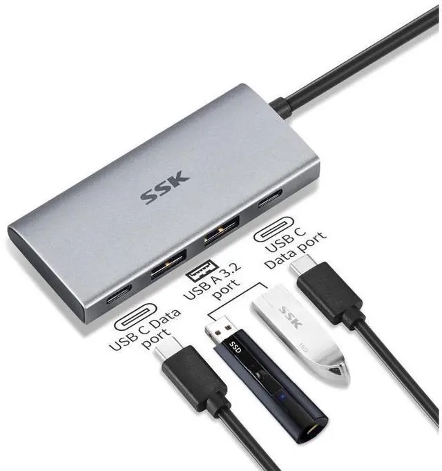 Alt view image 2 of 6 - SSK USB C 10Gbps Hub, 4-in-1 SuperSpeed USB 10Gbps Type C Multiport Adapter with 2 USB C 2 USB A 3.1/3.2 Gen2 10Gbps Ports,USB C Dock for iMac/MacBook/Pro/Air/Surface Pro and More Type C Devices