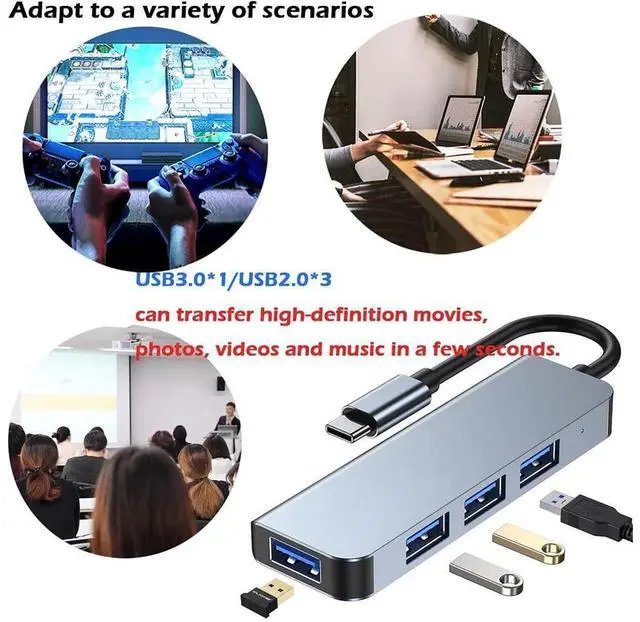 Alt view image 7 of 7 - 4-in-1 USB-C Hub Aluminum USB Type C to USB Adapter with USB 3.0/2.0 Ports (Ultra-Slim),Suitable for MacBook Pro, Chromebook, XPS, Laptop, PC, Surface Pro, Mobile HDD and More