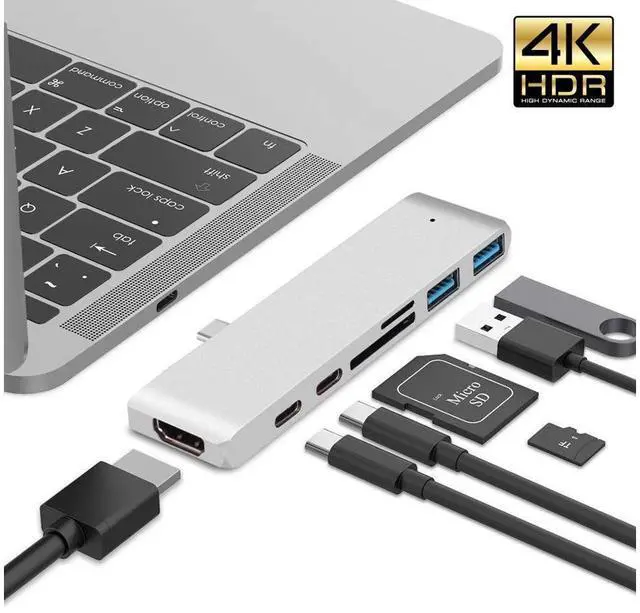 Main image of USB C Hub 7-in-1 Type-C Adapter Hub Connect USB 3.0, 4K HDMI Port, SD and MicroSD Card, 40Gbps Thunderbolt 3 Port, USB C Power Delivery for MacBook 2016/2017 and More USB C Devices-Silver eokCXOY