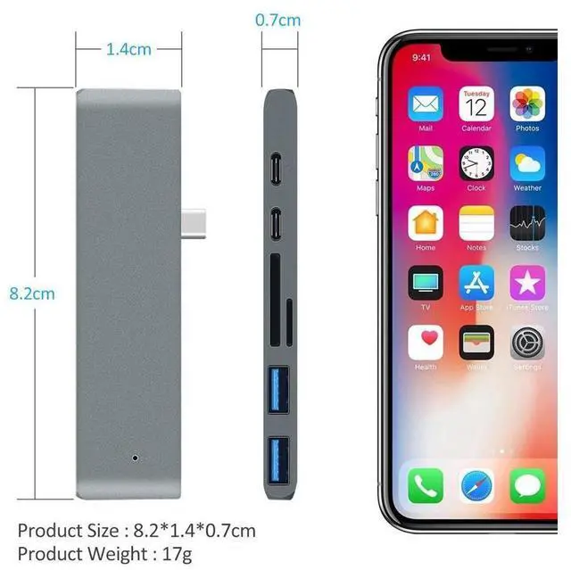 Alt view image 5 of 6 - USB C Hub 7-in-1 Type-C Adapter Hub Connect USB 3.0, 4K HDMI Port, SD and MicroSD Card, 40Gbps Thunderbolt 3 Port, USB C Power Delivery for MacBook 2016/2017 and More USB C Devices-Silver eokCXOY
