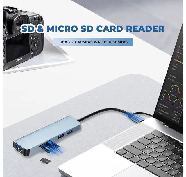 Alt view image 2 of 7 - [5 in 1] USB & Type C Hub, Multiple USB Hub 3.0 & TF/SD Card Reader, USB Splitter 5 Ports USB Extender Compatible with Mac-Book/Pad Pro/Dell/HP Laptop/Phones eokCXOY