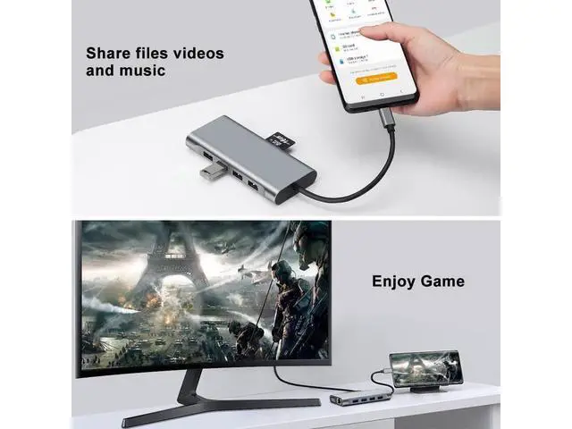 Alt view image 6 of 7 - USB C Hub, 11 in 1 USB C Dock Multiport USB C Dongle with 4K HDMI, VGA, 10/100Mbps RJ45 Ethernet Adapter Port, 100W PD, 4 USB Ports, SD/TF Card Reader, 3.5mm Audio Port for MacBook, XPS, and More