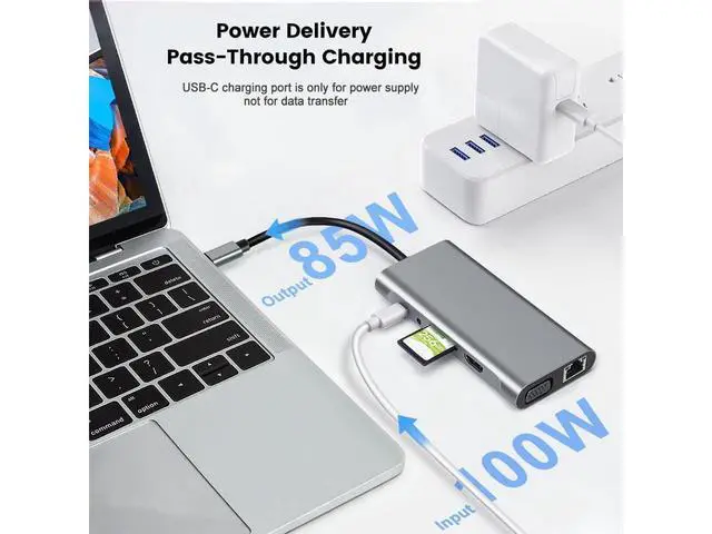 Alt view image 4 of 7 - USB C Hub, 11 in 1 USB C Dock Multiport USB C Dongle with 4K HDMI, VGA, 10/100Mbps RJ45 Ethernet Adapter Port, 100W PD, 4 USB Ports, SD/TF Card Reader, 3.5mm Audio Port for MacBook, XPS, and More