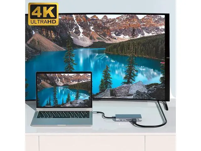 Alt view image 5 of 7 - USB C Hub, 11 in 1 USB C Dock Multiport USB C Dongle with 4K HDMI, VGA, 10/100Mbps RJ45 Ethernet Adapter Port, 100W PD, 4 USB Ports, SD/TF Card Reader, 3.5mm Audio Port for MacBook, XPS, and More