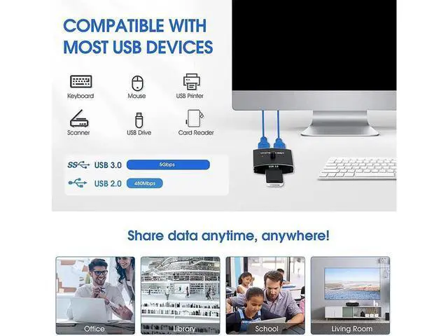Alt view image 4 of 7 - USB 3.0 Switch Selector, Bi-directional USB 3.0 KVM Switch 5Gbps 2 in 1 Out / 1 in 2 Out USB 3.0 Switcher Adapter for Keyboard, Mouse, Scanner, Printer (with 2x USB 3.0 Cables) eokCXOY
