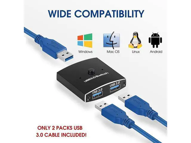 Alt view image 6 of 7 - USB 3.0 Switch Selector, Bi-directional USB 3.0 KVM Switch 5Gbps 2 in 1 Out / 1 in 2 Out USB 3.0 Switcher Adapter for Keyboard, Mouse, Scanner, Printer (with 2x USB 3.0 Cables) eokCXOY