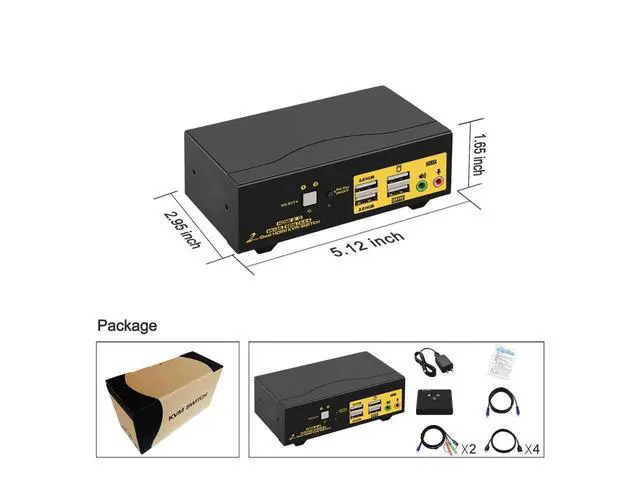 Alt view image 7 of 7 - 2 Port HDMI KVM Switch HDMI Dual Monitor 4K @60Hz YUV 4:4:4 with Audio Outputs, KVM Switch for 2 Computers 2 Monitors with USB 2.0 HUB and Cables