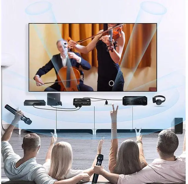 Alt view image 6 of 7 - 4K @60Hz eARC HDMI Swtich Audio Extractor, 2x1 HDMI Audio Converter with Remote Control, 7.1CH Atmos/ eARC/ARC/ Optical Toslink SPDIF/ Coaxial/ 3.5mm Audio Out, Supports HDCP2.3, HDMI2.0b eokCXOY