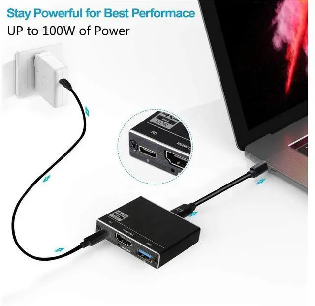 Alt view image 3 of 7 - USB C to HDMI Adapter4K@60HZ, Type-C to HDMI Adapter Multiport with USB Type C PD & USB 3.0 Port, HDMI to USB C Adapter for MacBook Pro/Air, Ipad Pro/Air, Dell XPS 13/15, Android Samsung eokCXOY