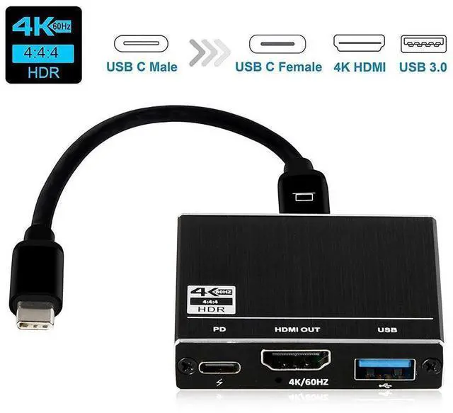 Main image of USB C to HDMI Adapter4K@60HZ, Type-C to HDMI Adapter Multiport with USB Type C PD & USB 3.0 Port, HDMI to USB C Adapter for MacBook Pro/Air, Ipad Pro/Air, Dell XPS 13/15, Android Samsung eokCXOY