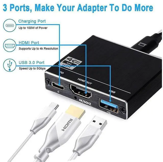 Alt view image 2 of 7 - USB C to HDMI Adapter4K@60HZ, Type-C to HDMI Adapter Multiport with USB Type C PD & USB 3.0 Port, HDMI to USB C Adapter for MacBook Pro/Air, Ipad Pro/Air, Dell XPS 13/15, Android Samsung eokCXOY