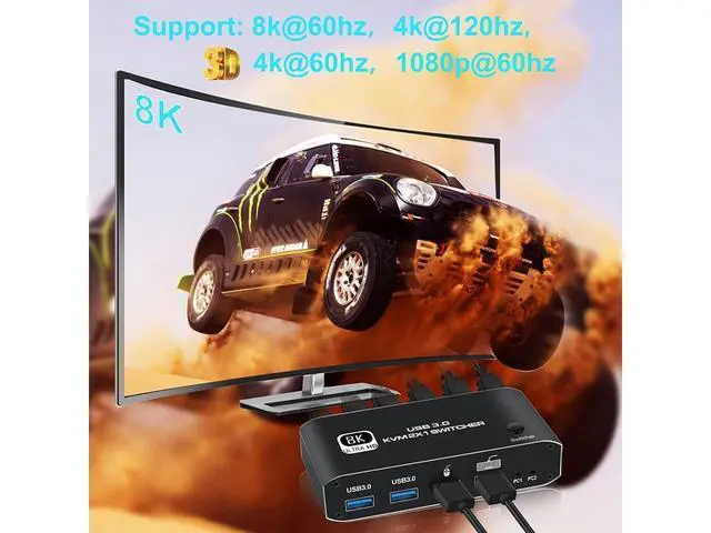 Alt view image 6 of 7 - 2 in 1 Out HDMI KVM Switch, 8K USB Switch 2x1 HDMI2.1 Ports + 4x USB3.0 KVM Ports, Share 2 Computers one Monitor Switch,Supports 8K @60Hz,4K @120Hz,YUV 4:4:4, HDCP 2.3, H-D-R 10, Hotkey, Darkish