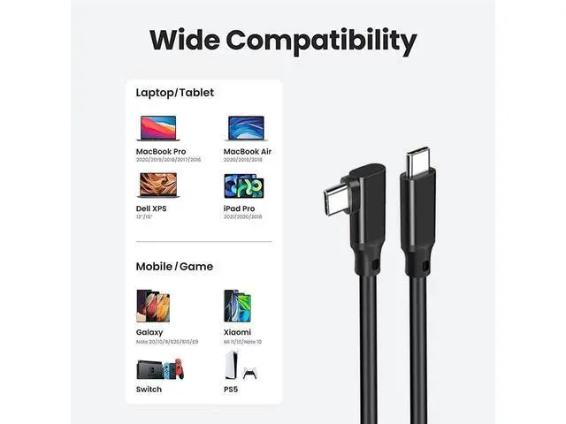 Alt view image 7 of 7 - USB C to USB C Cable 1.6FT/1Pack,Right Angle Type-C/USB C 3.2 Gen 2 20Gbps Cablee 4K@60Hz UHD Video Monitor Cable 100W PD Fast Charging Cable.for Oculus Quest, MacBook Pro,AR,Switch,Phone 15,Laptops