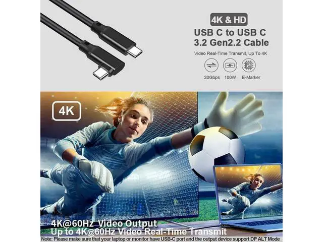 Alt view image 2 of 7 - USB C to USB C Cable 1.6FT/1Pack,Right Angle Type-C/USB C 3.2 Gen 2 20Gbps Cablee 4K@60Hz UHD Video Monitor Cable 100W PD Fast Charging Cable.for Oculus Quest, MacBook Pro,AR,Switch,Phone 15,Laptops