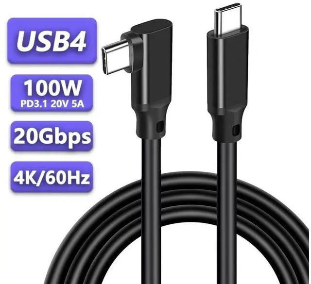 Main image of USB C to USB C Cable 1.6FT/1Pack,Right Angle Type-C/USB C 3.2 Gen 2 20Gbps Cablee 4K@60Hz UHD Video Monitor Cable 100W PD Fast Charging Cable.for Oculus Quest, MacBook Pro,AR,Switch,Phone 15,Laptops