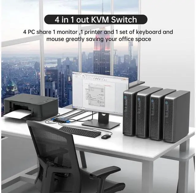 Alt view image 2 of 6 - HDMI KVM Switches 4 Port 4K@60Hz, 4 in 1 Out HDMI KVM Switch Share USB 2.0 Devices with 4 USB Hubs, 4 Computers 1 Monitor Share Keyboard Mouse Printer, Including 4 USB Cables and 4 HD-MI 2.0 Cable