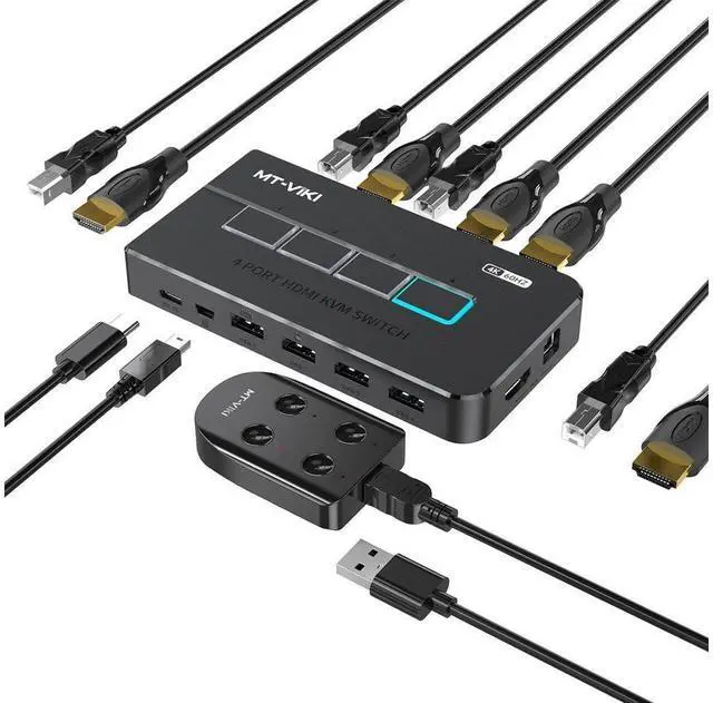 Main image of HDMI KVM Switches 4 Port 4K@60Hz, 4 in 1 Out HDMI KVM Switch Share USB 2.0 Devices with 4 USB Hubs, 4 Computers 1 Monitor Share Keyboard Mouse Printer, Including 4 USB Cables and 4 HD-MI 2.0 Cable