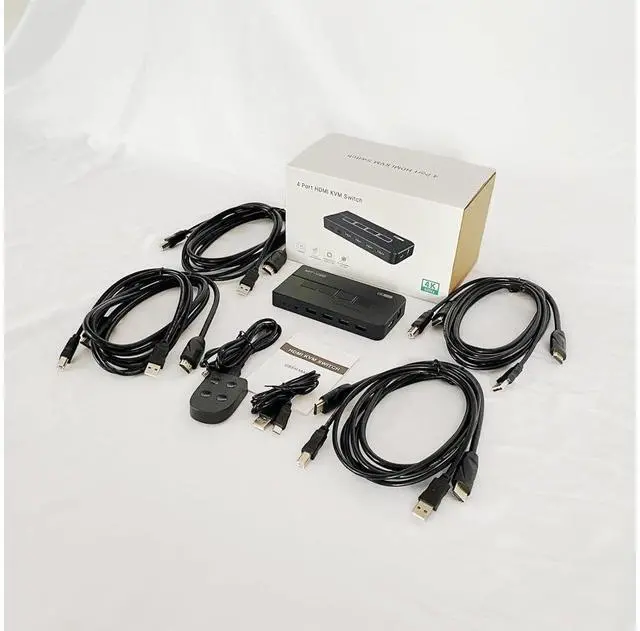 Alt view image 6 of 6 - HDMI KVM Switches 4 Port 4K@60Hz, 4 in 1 Out HDMI KVM Switch Share USB 2.0 Devices with 4 USB Hubs, 4 Computers 1 Monitor Share Keyboard Mouse Printer, Including 4 USB Cables and 4 HD-MI 2.0 Cable