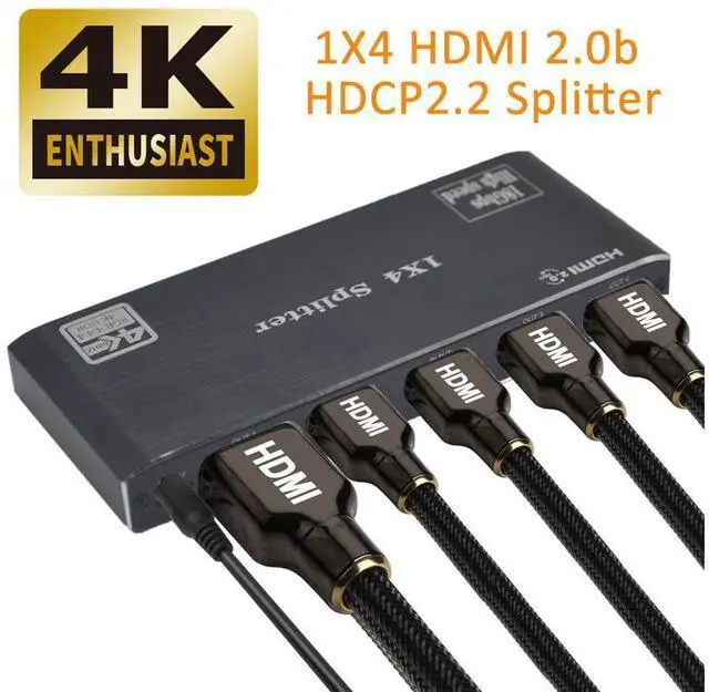 Main image of 1x4 HDMI 2.0 Gaming Splitter with EDID mode, 4K @60Hz 8:8:8, 18Gbps, Audio Extractor, EDID, 4 Port, 1 in 4 Out HDMI Splitter for Game Xbox PS5 1080p120Hz Roku eokCXOY