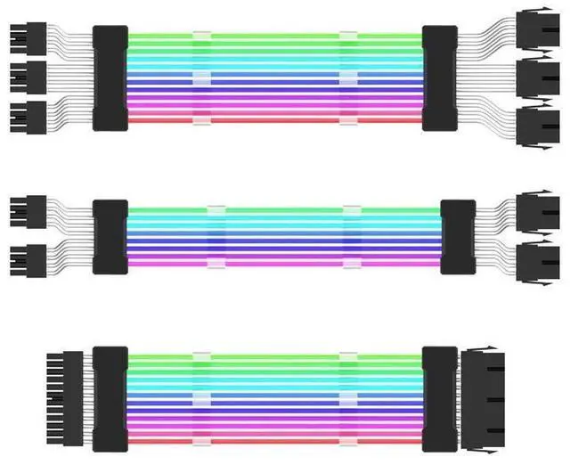 Alt view image 2 of 5 - 0.98ft PSU Extension Cable RGB 5V ARGB ATX 24Pin Streamer PCI-E Rainbow Cord Sync PC Case Decoration eokCXOY