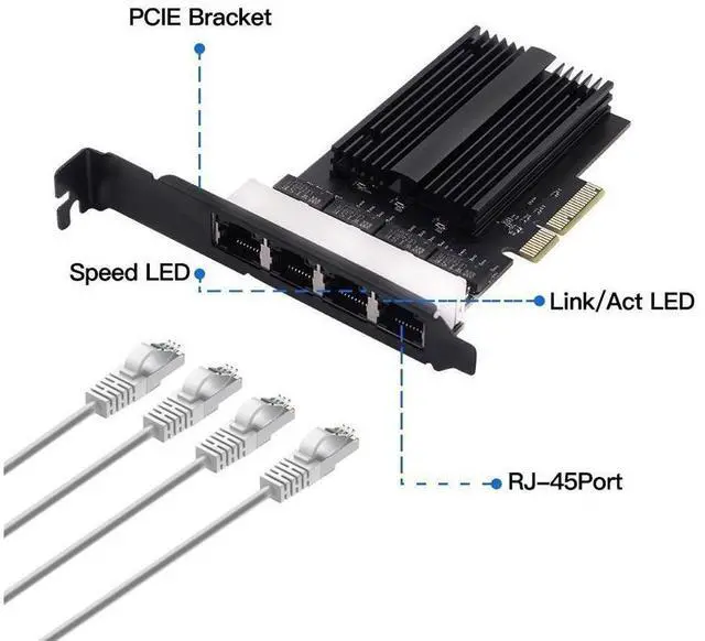 Alt view image 4 of 7 - 4 Port Gigabit NIC for Desktop Gigabit Ethernet Network Adapter with Intel I226 Controller Quad RJ45 Port Network Interface Card for Gaming Office Support for Windows eokCXOY