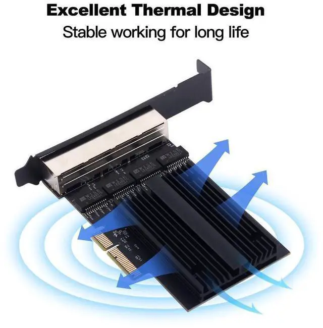 Alt view image 3 of 7 - 4 Port Gigabit NIC for Desktop Gigabit Ethernet Network Adapter with Intel I226 Controller Quad RJ45 Port Network Interface Card for Gaming Office Support for Windows eokCXOY