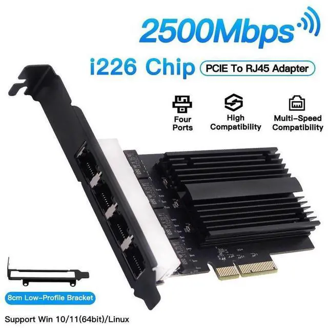 Main image of 4 Port Gigabit NIC for Desktop Gigabit Ethernet Network Adapter with Intel I226 Controller Quad RJ45 Port Network Interface Card for Gaming Office Support for Windows eokCXOY