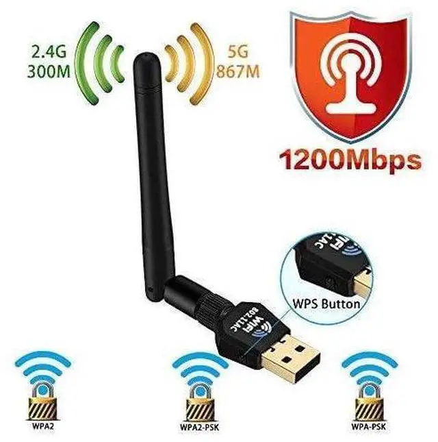 Alt view image 5 of 6 - 1200Mbps Wireless USB WiFi Adapter - Dual Band Wireless WiFi Adapter (2.4G/300M+5G/867M) Wireless Adapter, WiFi Adapter for PC /Laptop/ Desktop, Support Win10/8.1/8/7/XP/ Linux/Mac OS eokCXOY