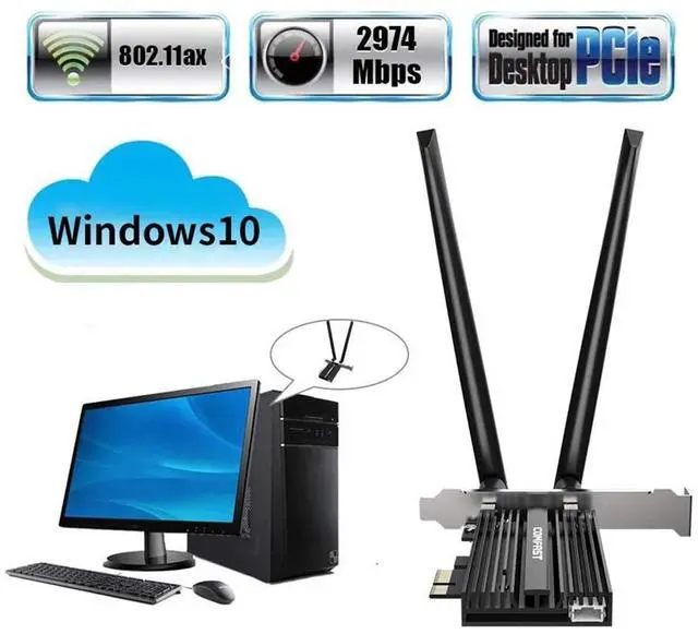 Alt view image 2 of 7 - WiFi 6 PCIE Card 2974Mbps AX200 Wireless Adapter WiFi Card with Bluetooth 5.0, 802.11ax, MU-MIMO, Dual-Band(5GHZ 2400Mbps+2.4GHZ 574Mbps) for PC, Support Windows 10 64bit, Chrome OS and Linux eokCXOY