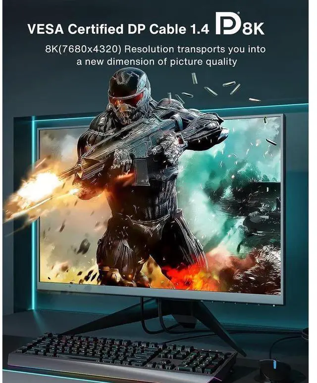 Alt view image 2 of 7 - [VESA Certified] 3.3ft DisplayPort Cable 1.4, Support 8K 60Hz, 4K 144Hz (DisplayPort 1.4 Cable) with FreeSync, G-SYNC and HDR for Gaming Monitor, PC, RTX 3080/3090, RX 6800/6900 and More eokCXOY