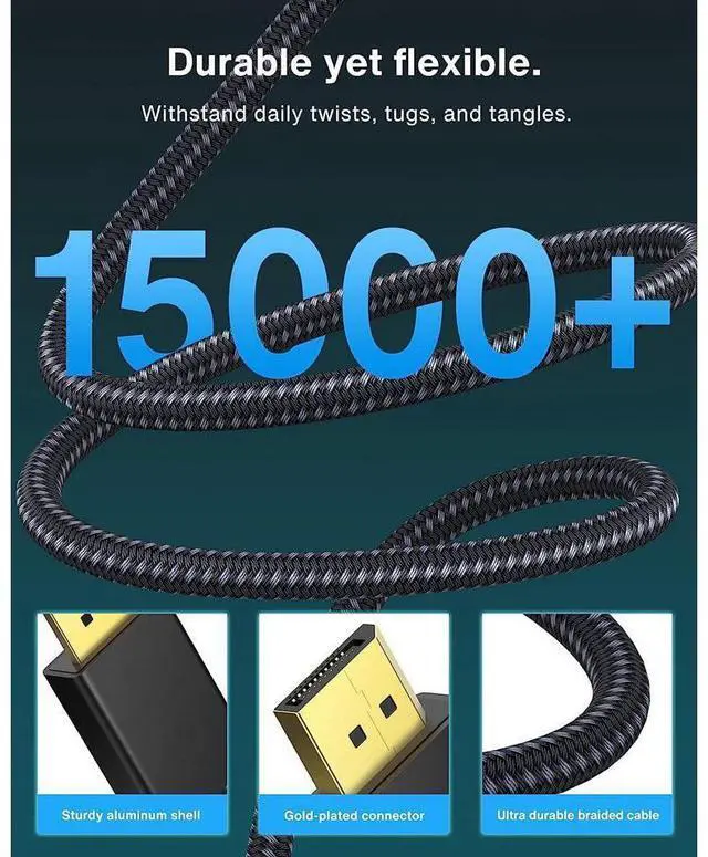 Alt view image 4 of 7 - [VESA Certified] 3.3ft DisplayPort Cable 1.4, Support 8K 60Hz, 4K 144Hz (DisplayPort 1.4 Cable) with FreeSync, G-SYNC and HDR for Gaming Monitor, PC, RTX 3080/3090, RX 6800/6900 and More eokCXOY
