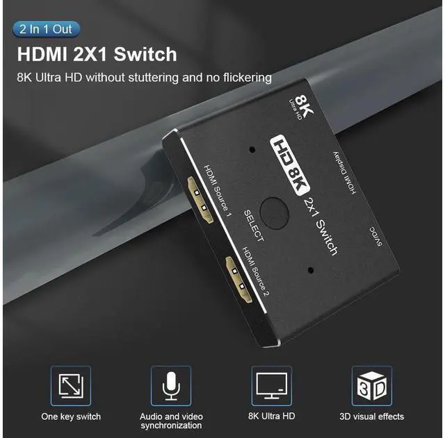 Alt view image 4 of 7 - HDMI 2.1 Ultra HD 8K High Speed 48Gbps Directional Switch Only 2in 1out 8K@60Hz 4K@120Hz Converter Compatible with Xbox PS5 Projectors Monitors eokCXOY