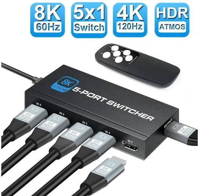 Main image of 8K HDR HDMI Switch, 5 Ports 8K 60Hz HDMI 2.1 Switcher Selector with IR Remote, Supports Ultra HD Dolby Vision, High Speed (Max to 18.5Gbps), HDR10, HDCP 2.3 & 3D - OZ8Q5 eokCXOY