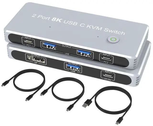 Main image of USB-C 8K KVM Switch DP 1.4 2xUSB-C PC to One DisplayPort Monitors 8K@60Hz 4K@144Hz 3X USB2.0 Sharing Mouse Keyboard Printer 2in 4out Converter Compatible with Thunderbolt 3/4 eokCXOY