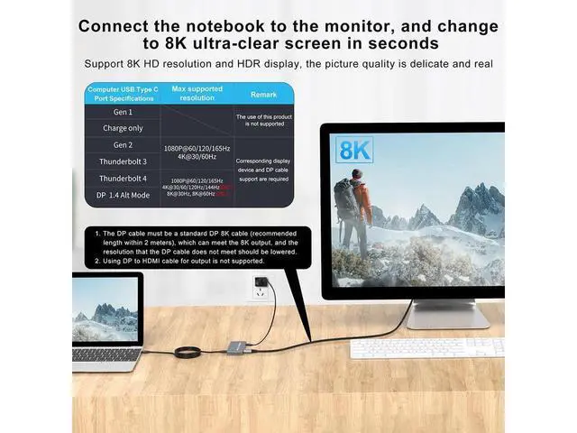 Alt view image 6 of 7 - USB-C 8K KVM Switch DP 1.4 2xUSB-C PC to One DisplayPort Monitors 8K@60Hz 4K@144Hz 3X USB2.0 Sharing Mouse Keyboard Printer 2in 4out Converter Compatible with Thunderbolt 3/4 eokCXOY