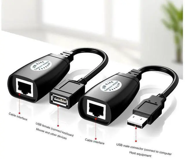 Alt view image 3 of 5 - USB 2.0 to RJ45 Adapter RJ45 LAN Cable Extension Cable USB Extender over Cat5 / Cat5e / Cat6 Cable eokCXOY